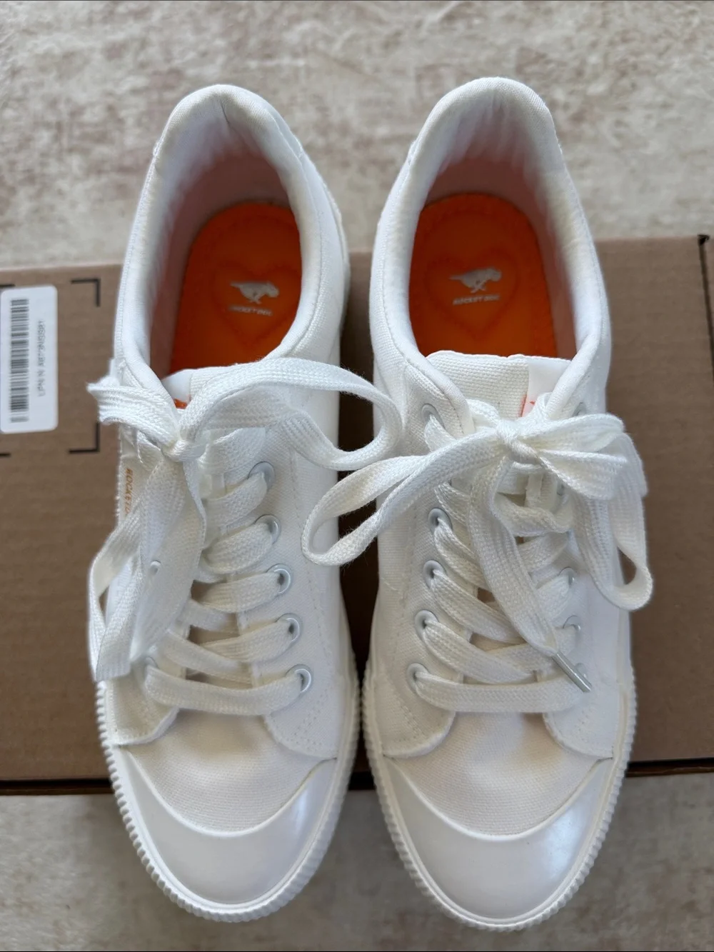 Rocket Dog Cheery White Low-Top Canvas Sneakers with Orange Insole